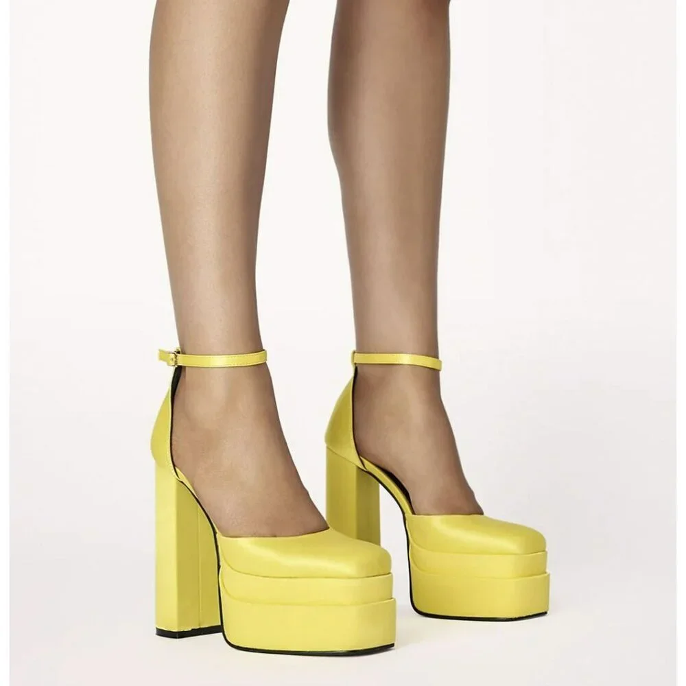 Billini Citrus Yellow Platform Dress Heel Shoes Sandals Sz 8 NWT